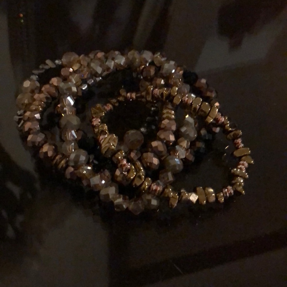 Brown stone stacked bracelet set